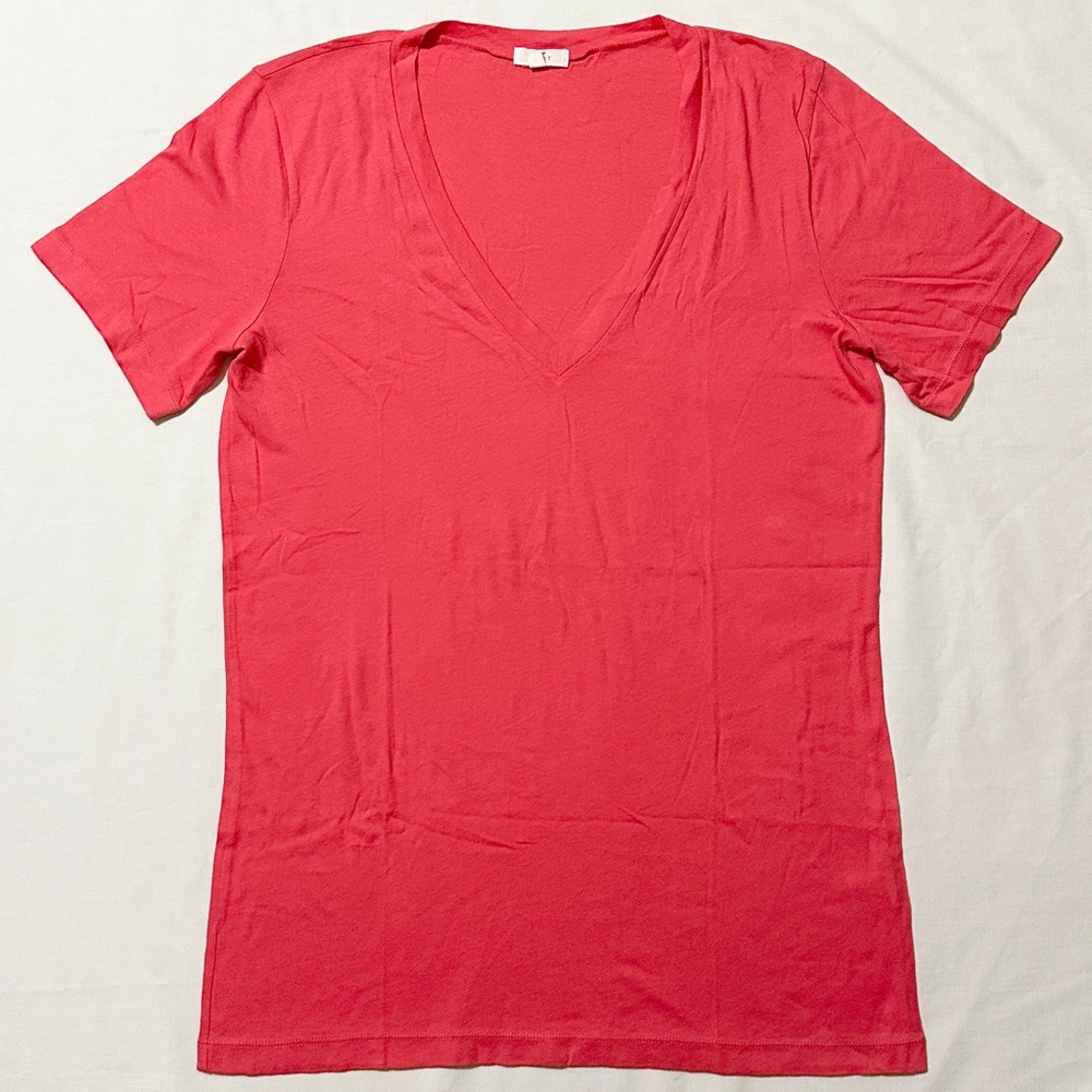 J. Crew Tissue Tee, Short Sleeve Bright Coral V-Neck Cotton T-Shirt - Large